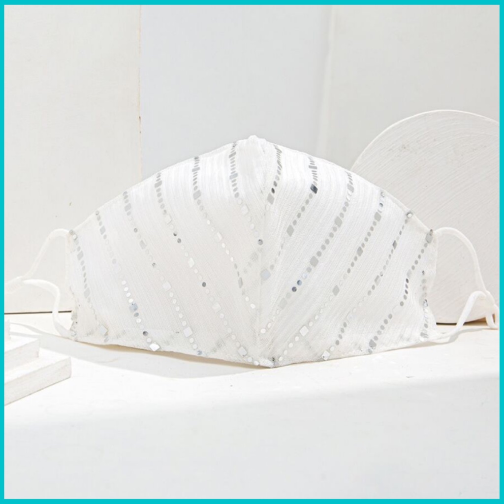80% Off White Sequin Striped Face Mask